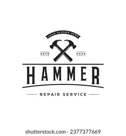 Retro vintage crossed hammer and nails logo design.Logo for home repair services, carpentry,badges, woodworking.