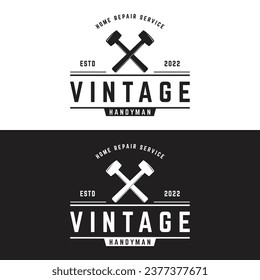 Retro vintage crossed hammer and nails logo design.Logo for home repair services, carpentry,badges, woodworking.