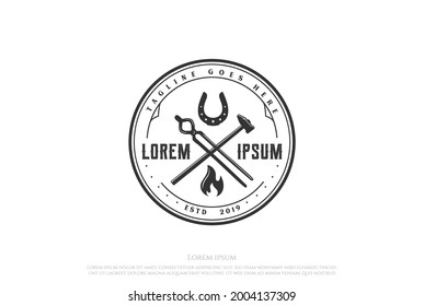 Retro Vintage Crossed Pliers and Hammer for Blacksmith Logo Design Vector