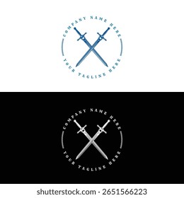 Retro Vintage Crossed Sword Sabre Blade Emblema de crachá para guerreiro Knight Logo Design