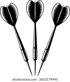 Vetor de Dardos Retro Vintage - Ilustração Gráfica Limpa de Três Dardos de Pé - Design Dart Preto e Branco Minimalista para T-Shirts, Cartazes, Decoração de Bar, e Gráficos de Esportes	