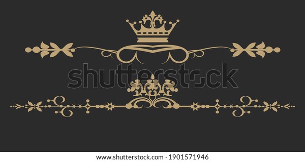 retro\
vintage design elements: borders, rotate, scroll for graphic\
design, gold on black background, vector\
graphics.