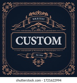 Retro vintage design label composition with editable text and decoration elements with ribbons and ornate frames vector illustration