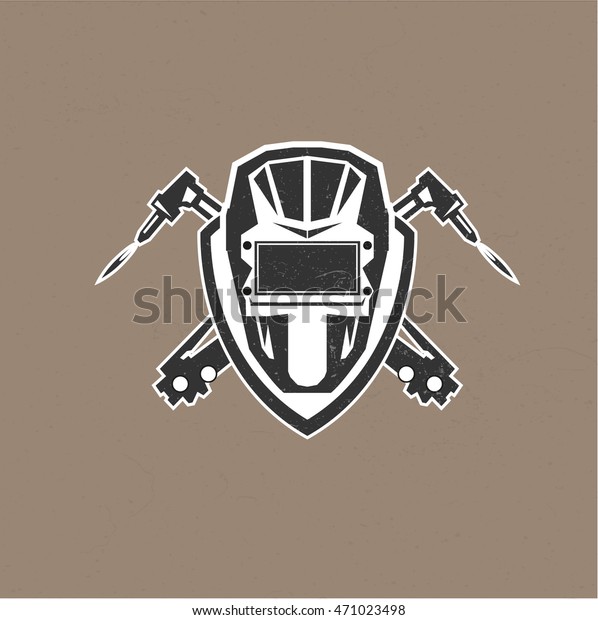 Retro vintage design logo with masks of the\
welder vector\
illustration