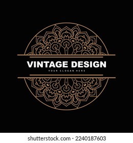 Retro Vintage Design, Luxurious Minimalist Vector Ornament Logo, With Mandala And Batik Style, Product Brand Illustration, Invitation, Banner, Fashion