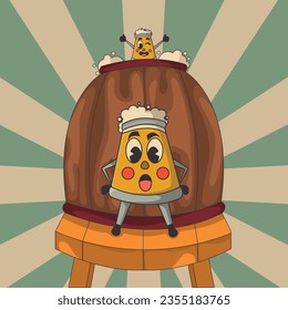 Retro and vintage design special national beer day, simple beer and barrel character illustration for national beer day, concept beer character with barrel illustration 