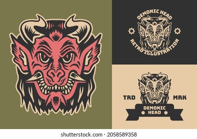 Retro Vintage Devil Head Illustration