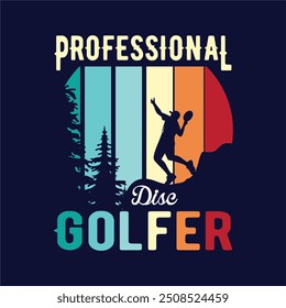 retro vintage disc golf tshirt design sunset background typography vector, illustration,

