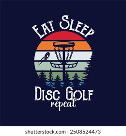 retro vintage disc golf tshirt design sunset background typography vector, illustration,

