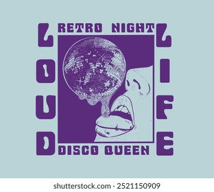 retro vintage disco night vector design, disco light melting with women vector illustration, vintage night club graphic artwork for t shirt, sticker, poster