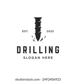 Retro vintage drilling machine logo design for industry.