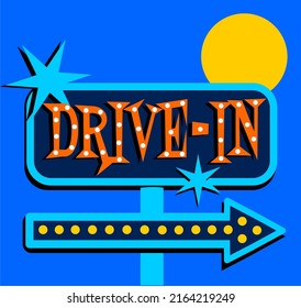 Retro Vintage Drive-in Sign With Arrow