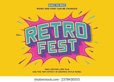 Efecto de texto modificable retro vintage. Retro Fest 3d estilo de caricatura vector premium