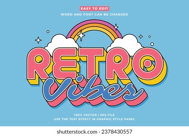 Efecto de texto modificable retro vintage. Retro Vibes 3d estilo de caricatura vector premium