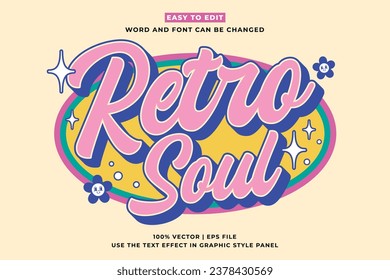 Efecto de texto modificable retro vintage. Retro Soul 3d estilo de caricatura vector premium