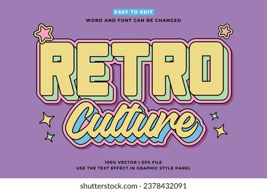 Retro vintage editable text effect. Retro Culture 3d cartoon style premium vector