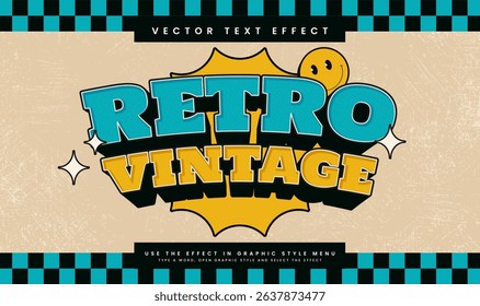 Retro Vintage, editable vector text effect. Classic minimalist concept, suitable for old comic grunge theme.