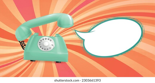 Retro vintage electronics gadgets realistic composition with colorful background and empty thought bubble from rotary phone vector illustration