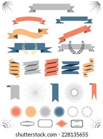 retro vintage elements vector set with ribbons, labels, badges