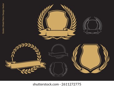 Retro Vintage Emblem Golden Shield Vector Collection