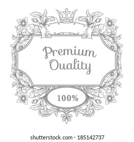 Retro vintage emblem. Vector vintage border frame engraving with retro ornament pattern in antique rococo style decorative design