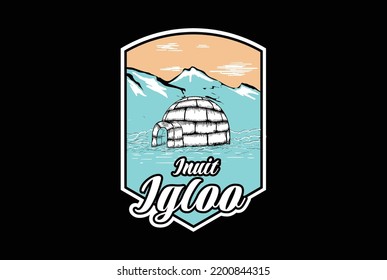 Retro Vintage Eskimo Inuit Igloo Or Ice House With Iceberg Mountain Badge Emblem Label Logo Design