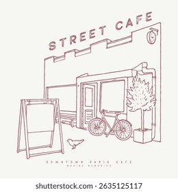Retro vintage European café artwork for t-shirt, poster, screen print, Italian vintage street cafe vector art, Street cafe graphic print design for t-shirt, apparel, posters, background, and others