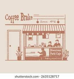 Retro vintage European café artwork for t-shirt, poster, screen print, Italian vintage street cafe vector art, Street cafe graphic print design for t-shirt, apparel, posters, background, and others