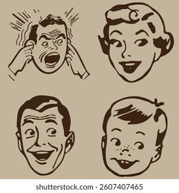 Retro vintage face handrawn simple pack