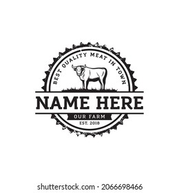 Retro Vintage Farm Cattle Angus Livestock Beef Emblem Label logo design vector
