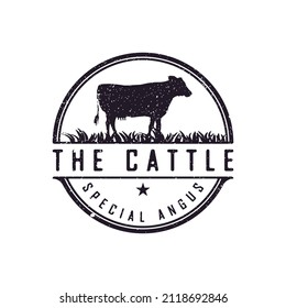 Retro Vintage Farm Cattle Angus Livestock Beef Emblem Label logo design vector