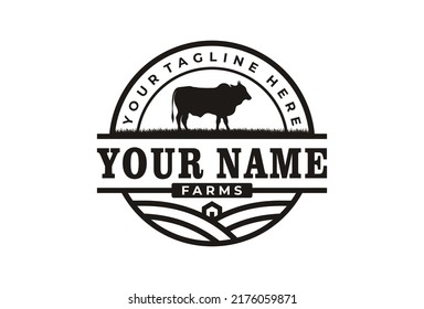 Retro Vintage Farm Cattle Angus Livestock Beef Emblem Label logo design vector