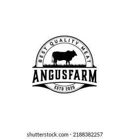 Retro Vintage Farm Cattle Angus Livestock Beef Emblem Label logo design vector