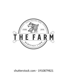 Retro Vintage Farm Emblem Label logo vector design 