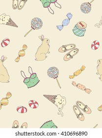 Retro Vintage Fashion and Beauty Items Seamless Pattern Vector.