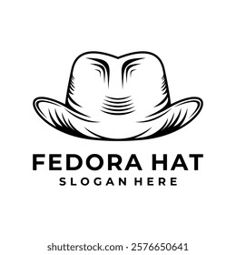 Retro Vintage Fedora Hat logo template. Flat vector fedora hat icon symbol.