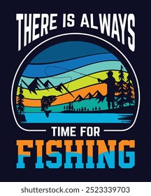 retro vintage fishing t-shirt graphic, sunset background, Vector Silhouette,