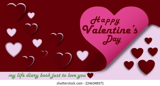 Retro vintage Flat design Background 2023 Happy valentines day on paper concept of my life Diary book just to love you  