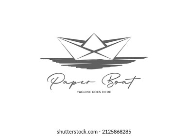 Retro Vintage Floating Paper Boat Logo Design Vector