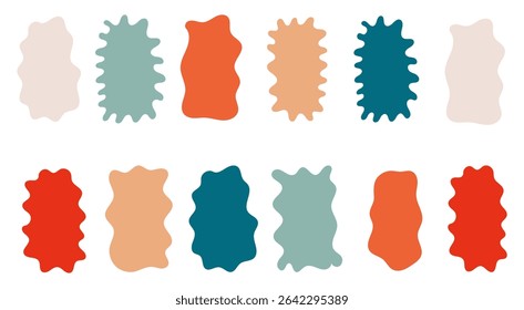  Retro vintage fluid organic frame box speech bubble rectangle form bubble set. Hand drawn doodle scribble sketch wavy dialog shapes.