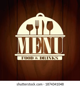Retro vintage food and drinks menu. Wood background. Vector illustration