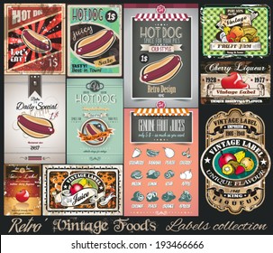 Retro Vintage Foods Labels collection. Small posters, label and restaurant menu graphics for your projects.