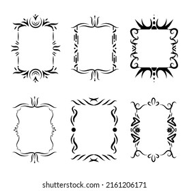 Retro vintage frame icon set isolated on white background. Simple vector collection. Design elements for cards, invitations and other. Royal swirl outline style.