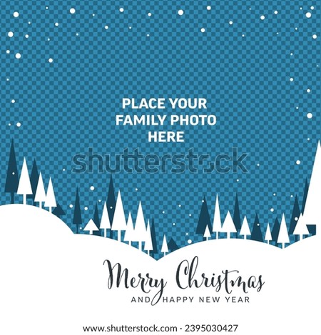 Retro vintage frame layout template with place for your photo. Simple Christmas layout template for your christmas card, social media post status, flyer, header or banner with snowy landscape