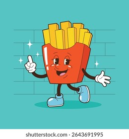 Retro vintage french fries character mascot