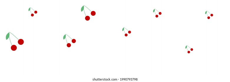 Retro Vintage Fruit Print Colorful Pattern Cherries Green Ornament. Berries Dessert Summer Repeat Bright Healthy Organic Wallpaper. Red Sweet Cute White Spring Vitamin Tasty Textile Background.