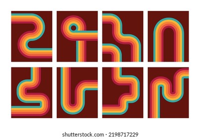 Retro Vintage Funky Background Design. Colorful Geometric Stylish Poster Vector Illustration With Circles And Lines Set.