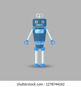 Retro vintage funny vector robot icon in flat style isolated on grey background. Vector vintage illustration of flat Chatbot icon. Customer support service chat bot. Cute cartoon retro robot icon