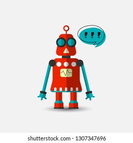 Retro vintage funny vector robot icon in flat style isolated on grey background. Vector vintage illustration of flat Chatbot icon. Customer support service chat bot. Cute cartoon retro robot icon