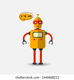 Retro vintage funny vector robot icon in flat style isolated on grey background. Vector vintage illustration of flat Chatbot icon. Customer support service chat bot. Cute cartoon retro robot icon